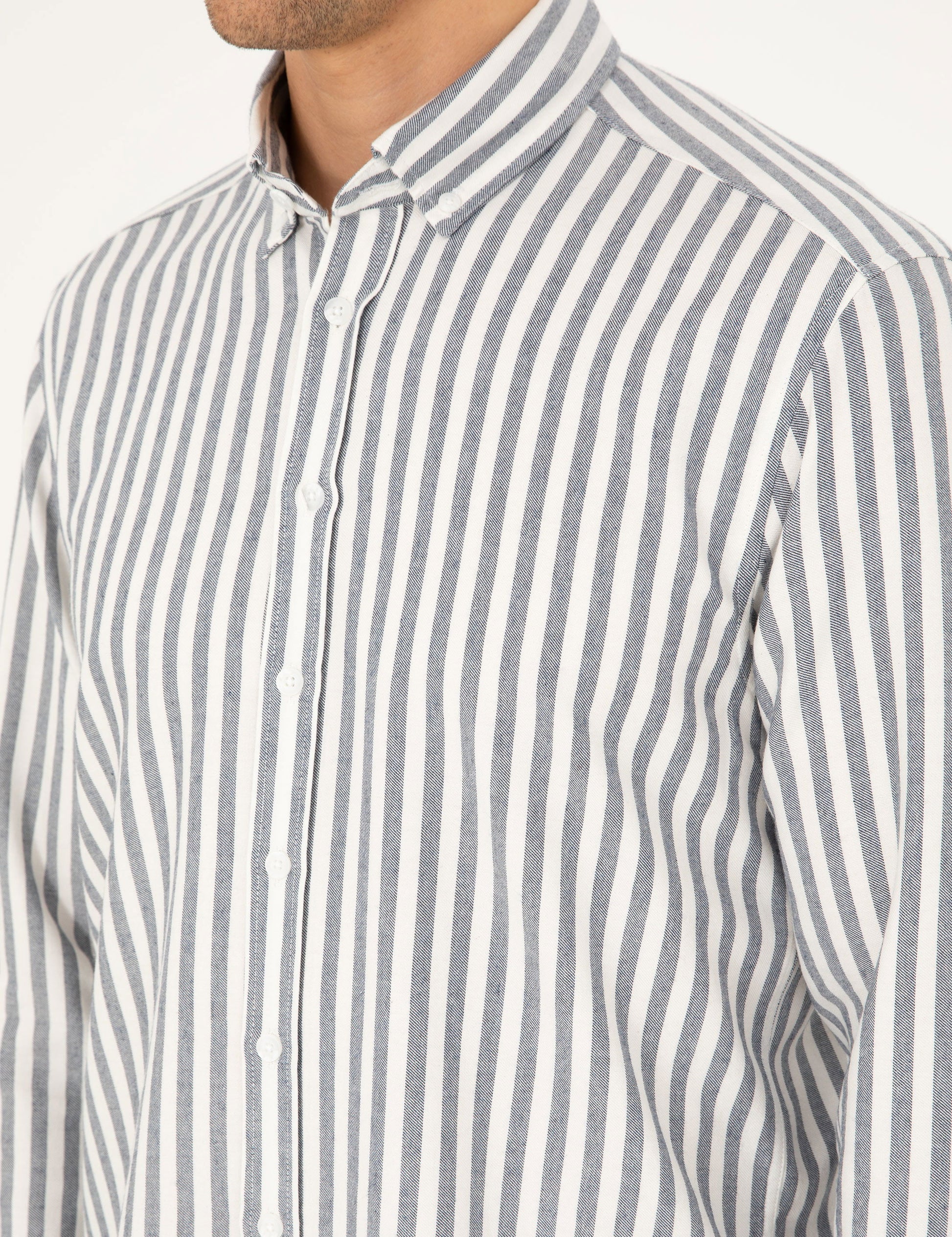 Navy Blue Regular Fit Striped Long Sleeve Shirt