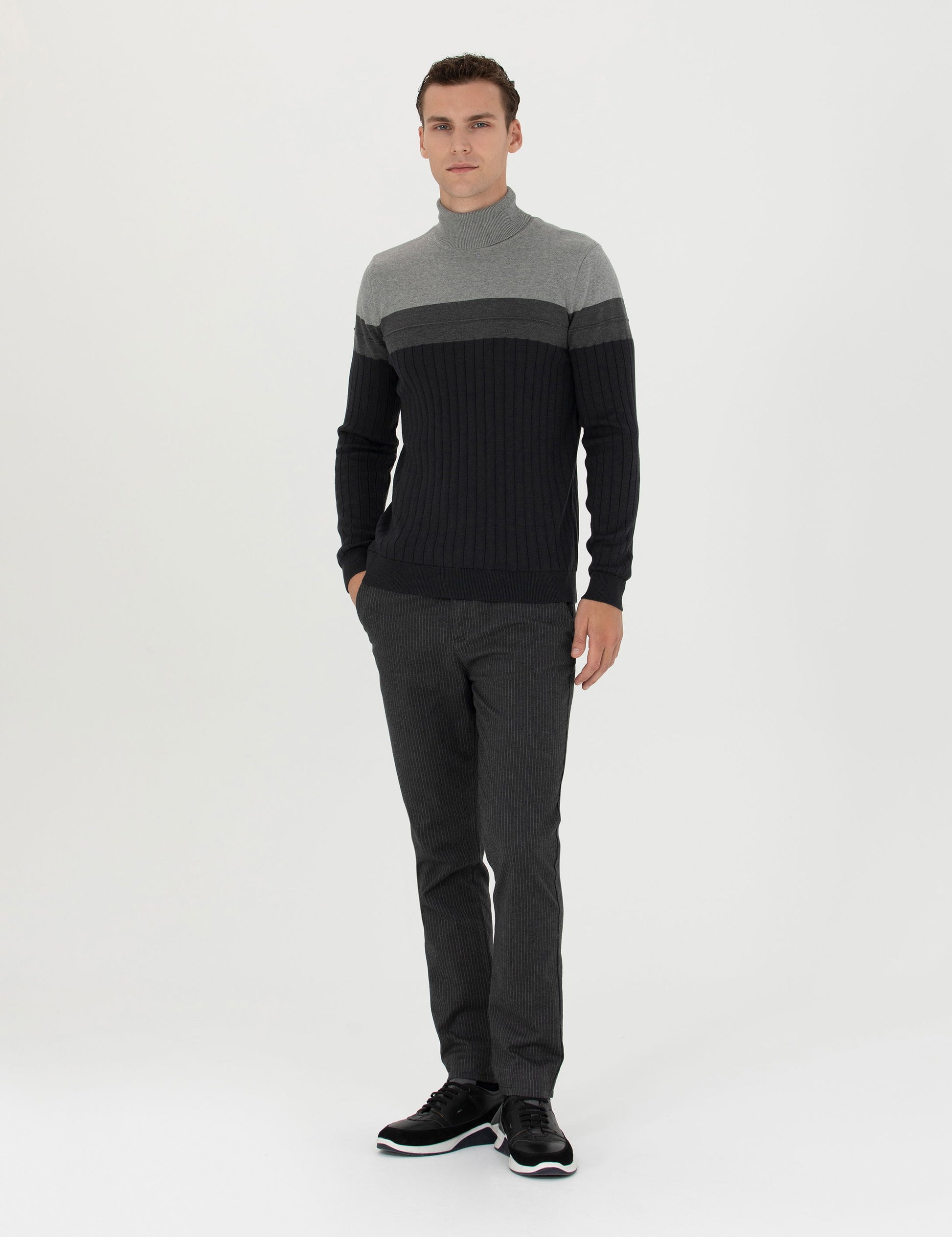 Anthracite Melange Slim Fit Turtleneck Sweater