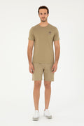 Men's Regular Fit Crew Neck Khaki T-Shirt