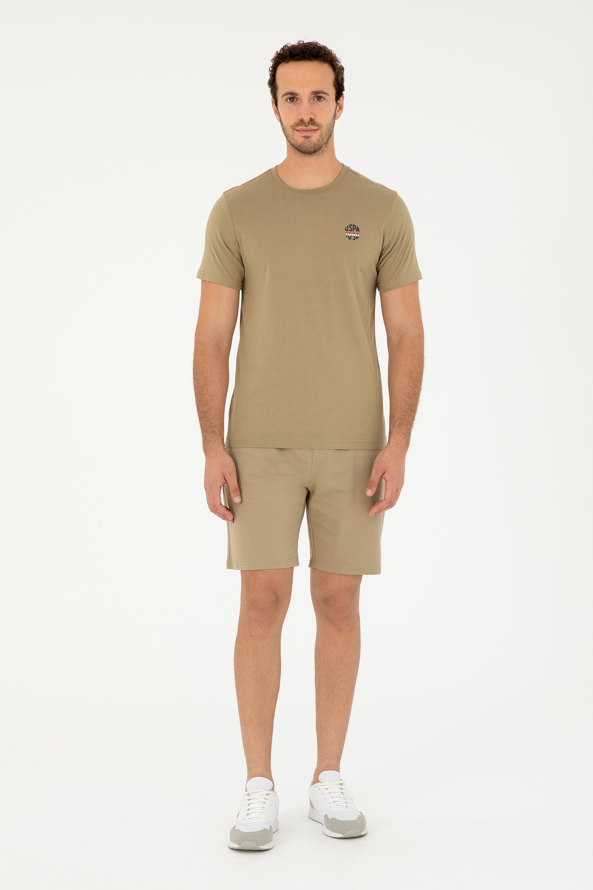 Men's Regular Fit Crew Neck Khaki T-Shirt
