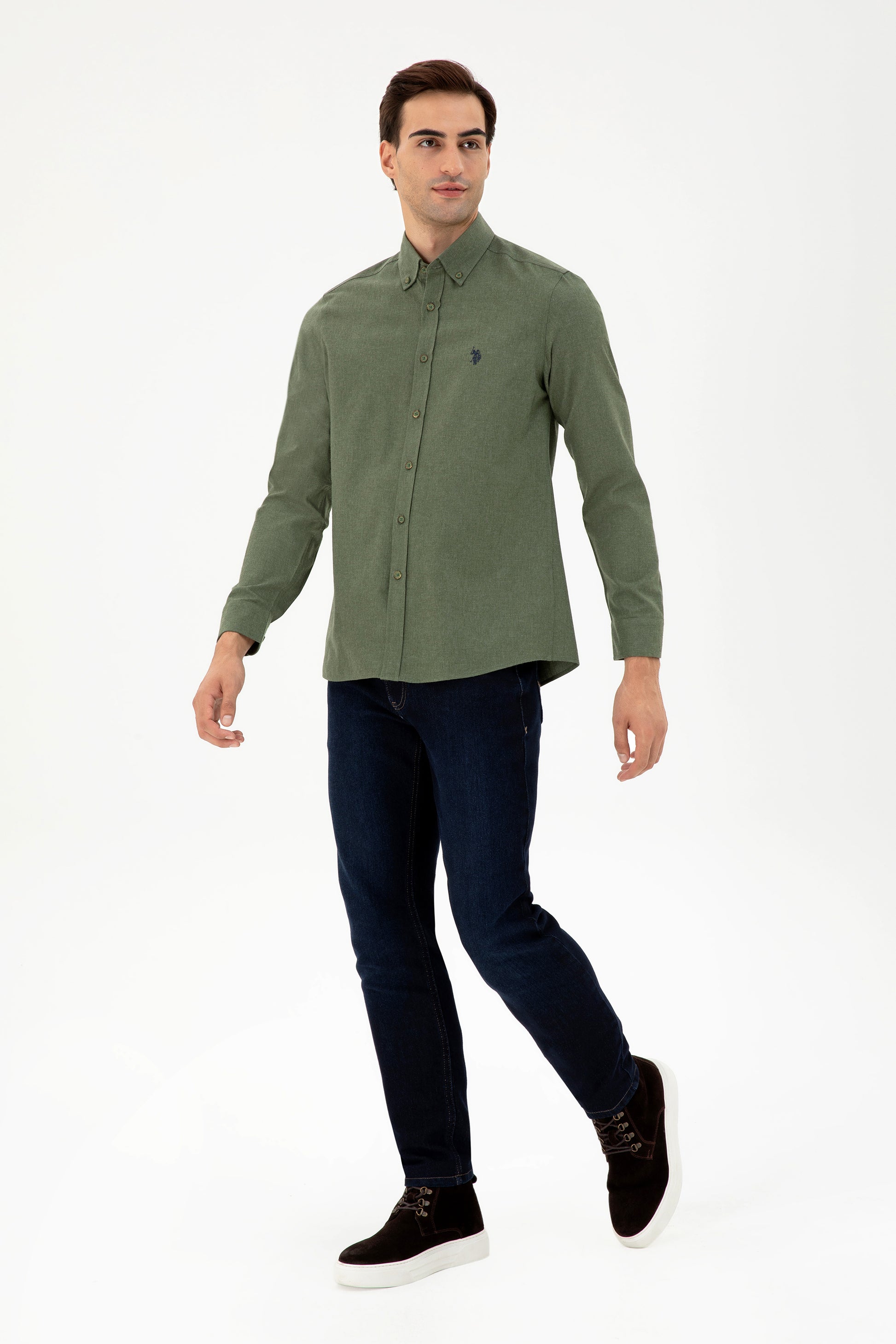 Men's Khaki Long Sleeve Basic Shirt