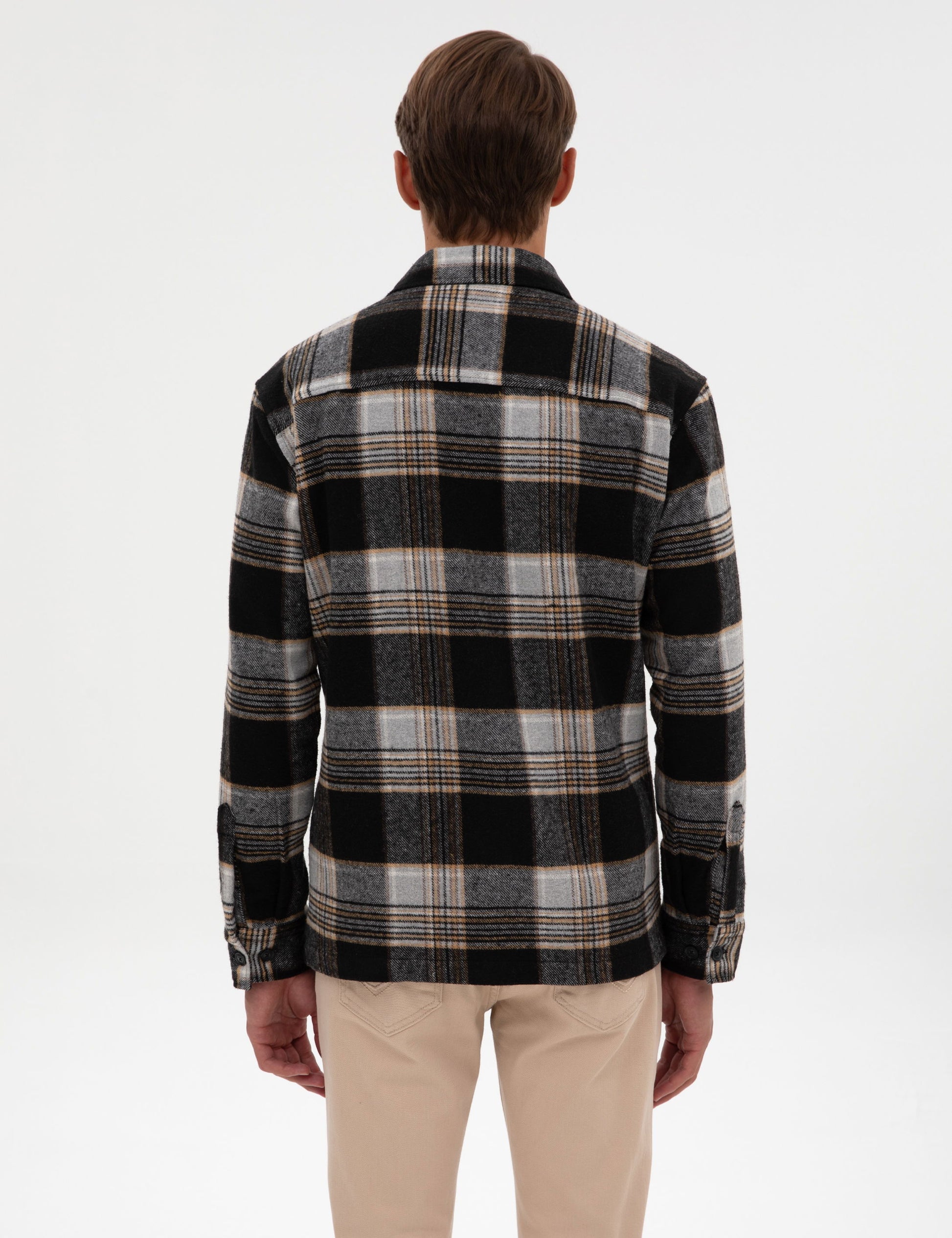 Black Classic Collar Double Pockets Lumberjack Shirt Jacket