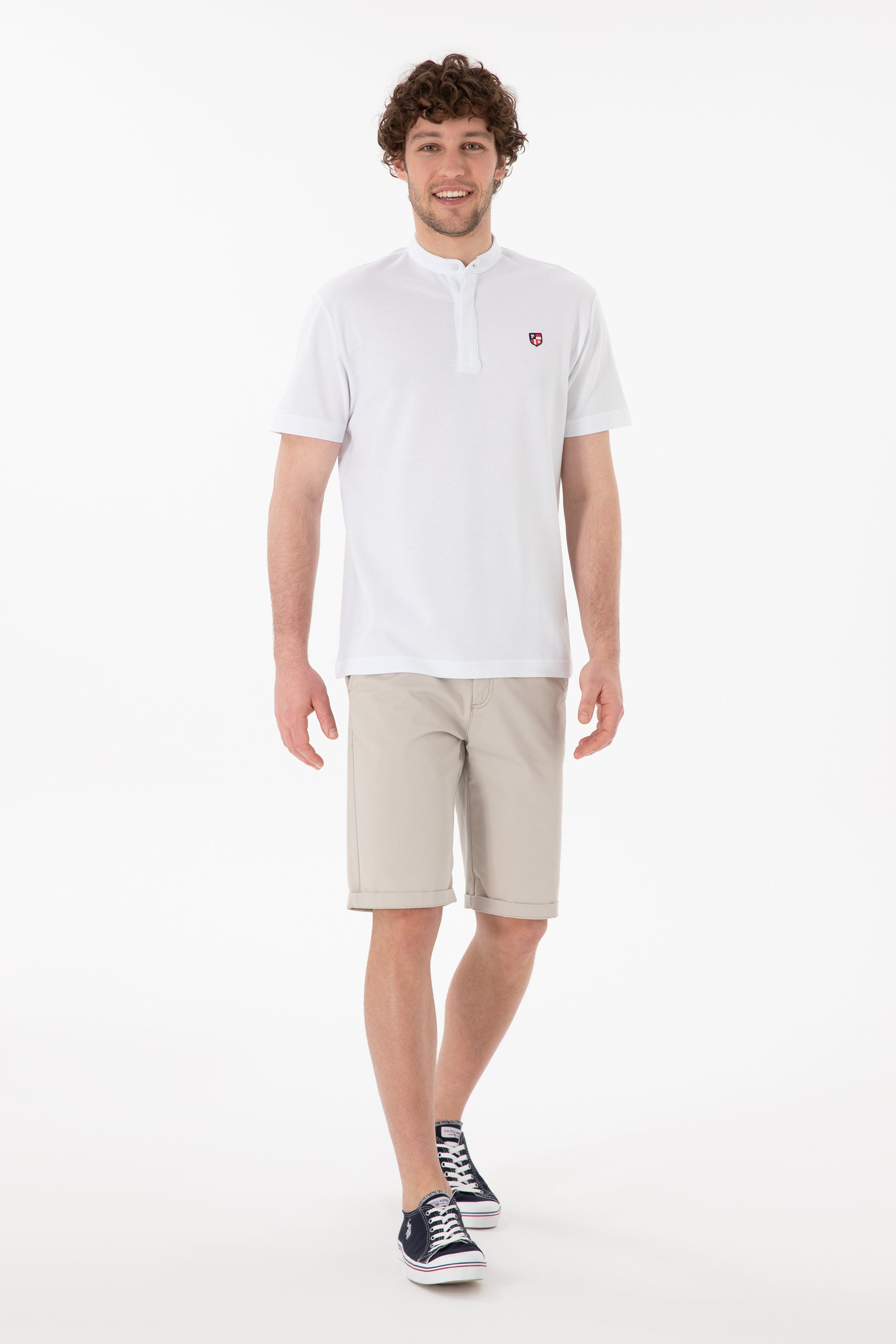 Men's Regular Fit Dominant Collar White Basic T-Shirt