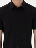 Black Basic Regular Fit Short Sleeve Pocket Shirt