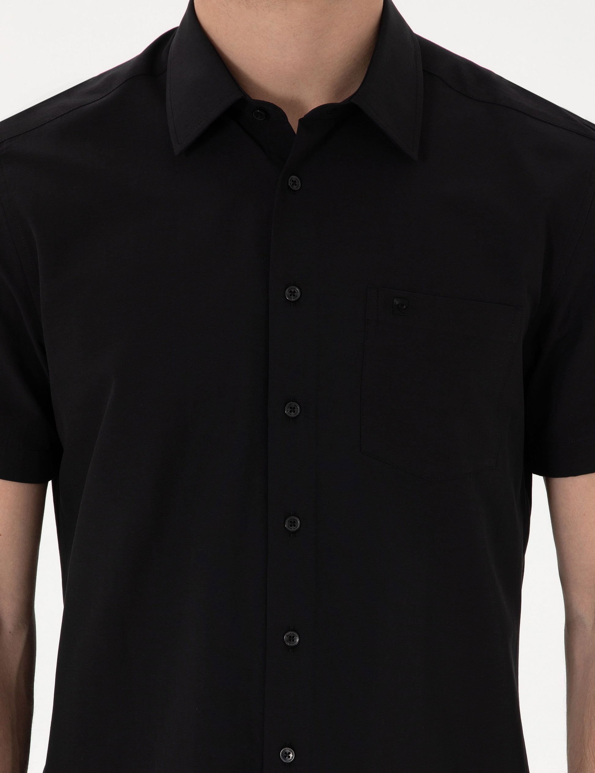 Black Basic Regular Fit Short Sleeve Pocket Shirt