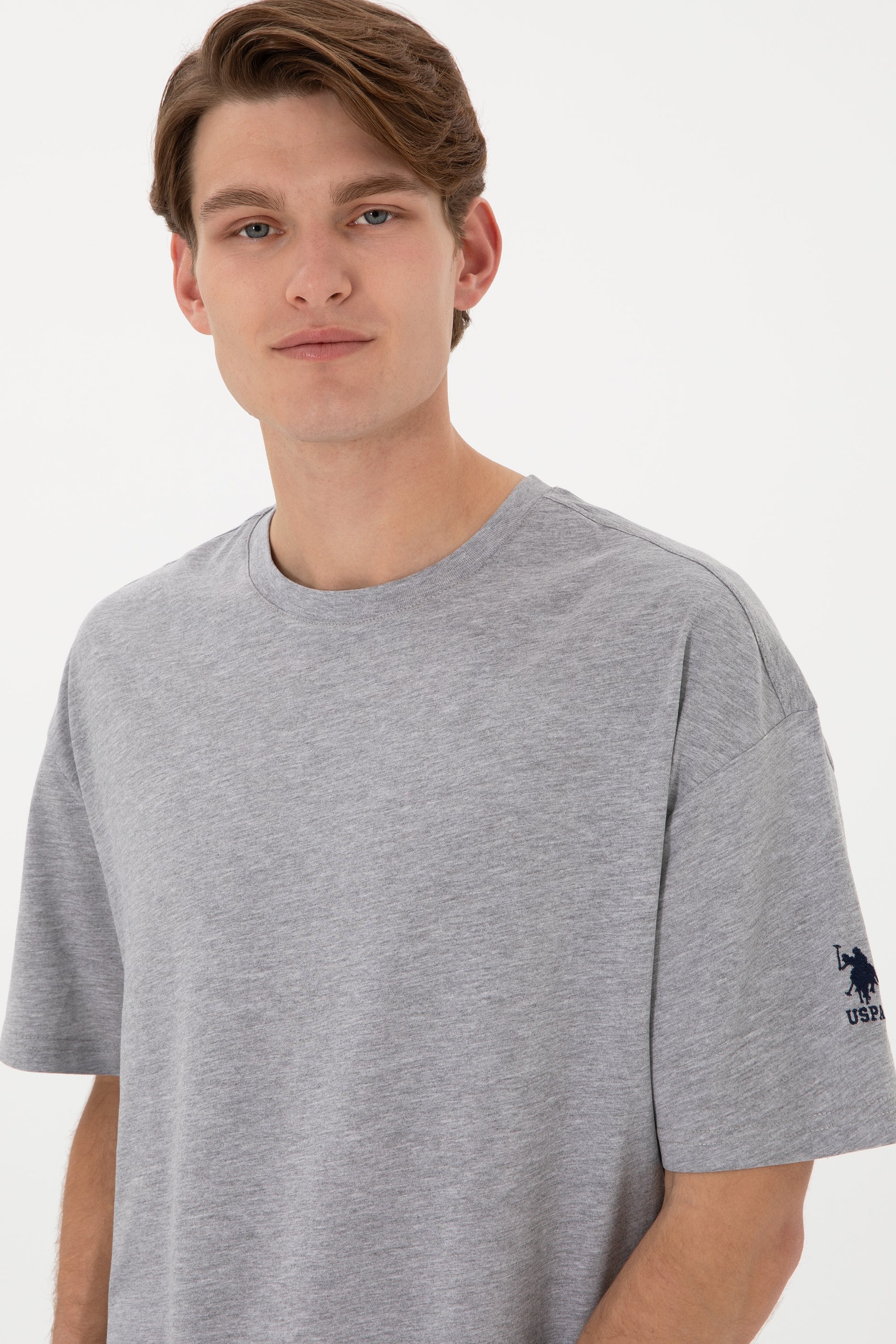 Men's Long Fit Crew Neck Grey Melange Basic T-Shirt