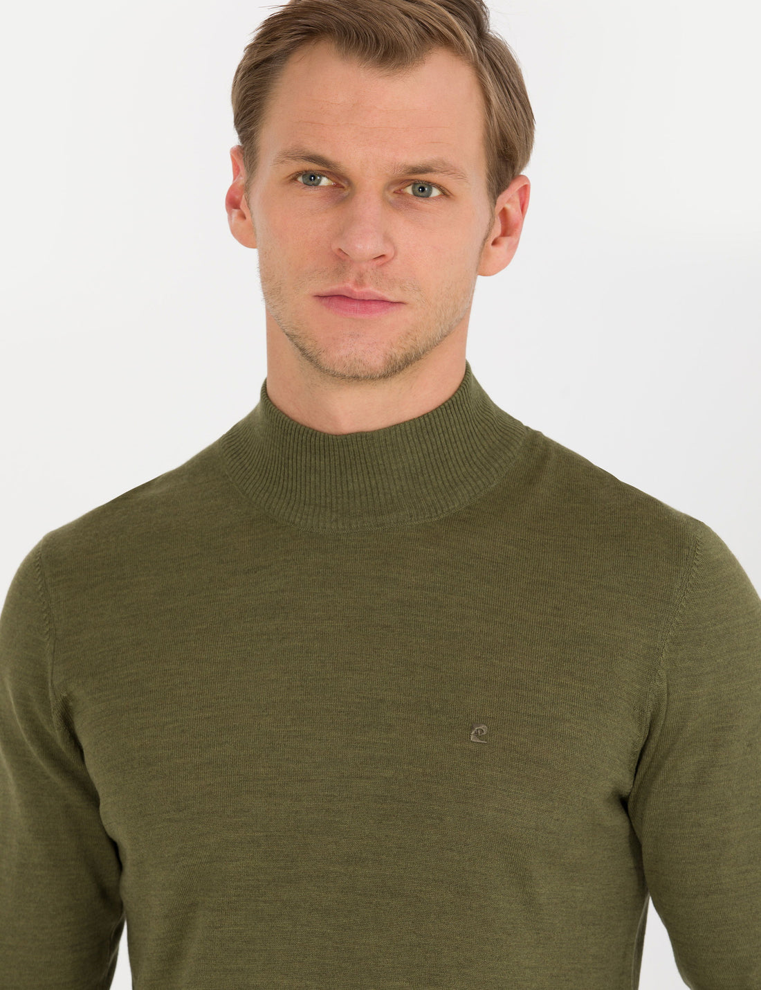 Light Green Slim Fit Half Turtleneck Wool Blend Basic Knitwear Sweater