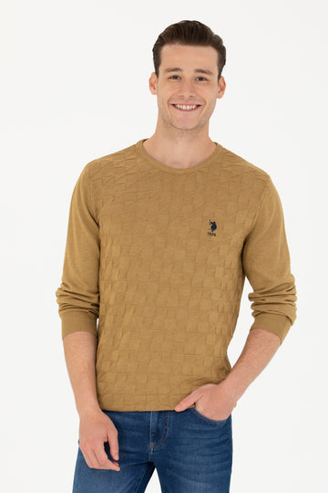 Men's Open Khaki Basic Sweater