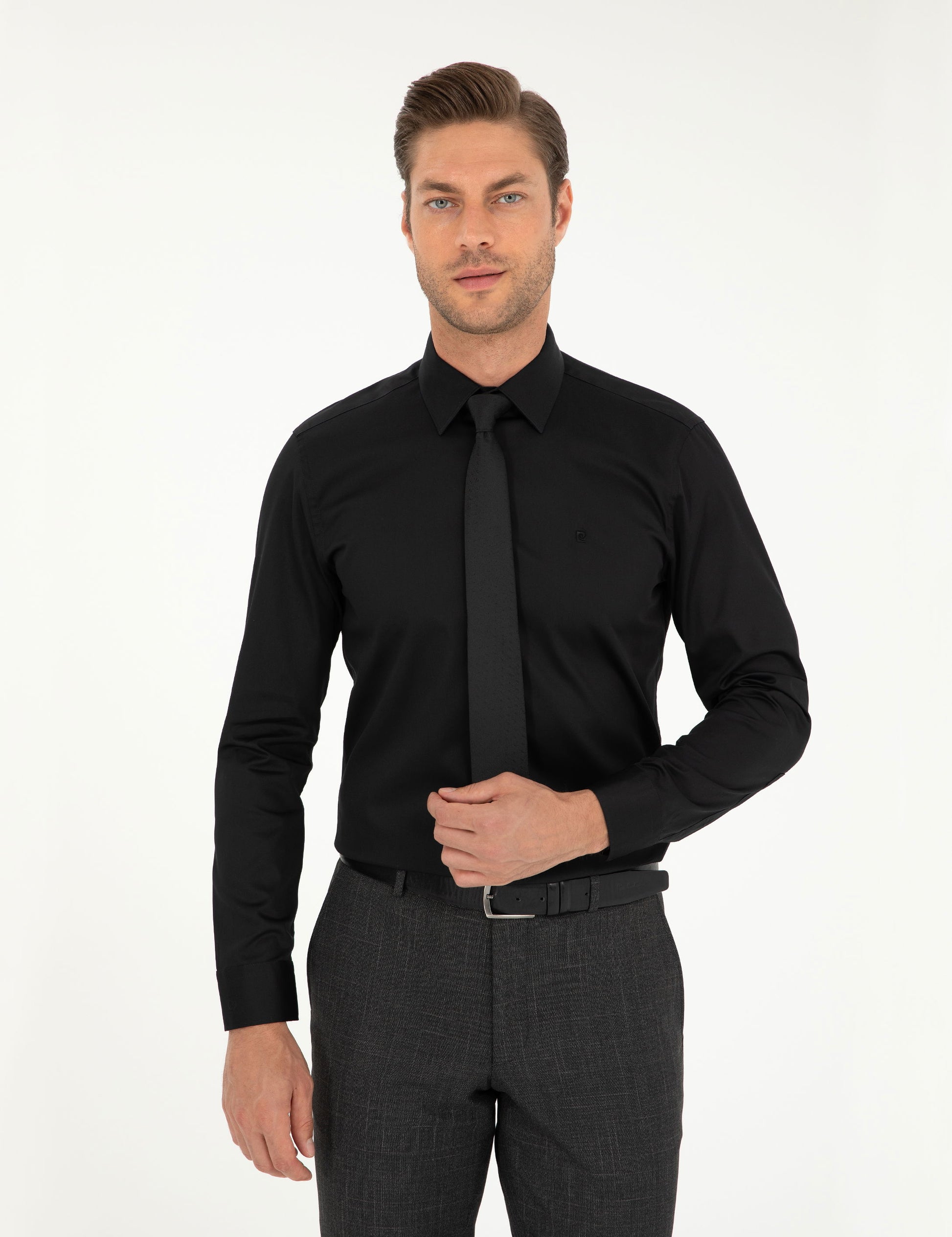Black Slim Fit Long Sleeve Basic Shirt
