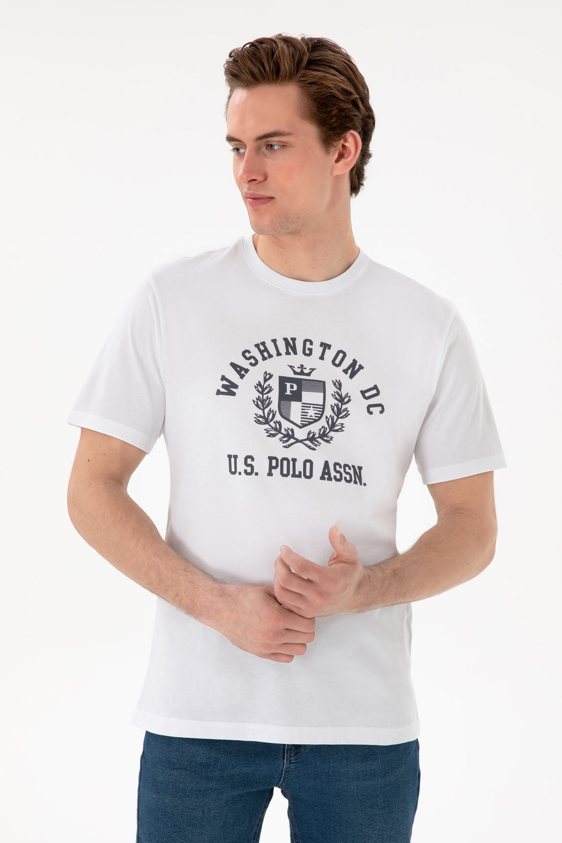Men's Regular Fit Crew Neck Printed White T-Shirt