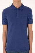 Men's Slim Fit Draped Polo Neck Light Navy T-Shirt