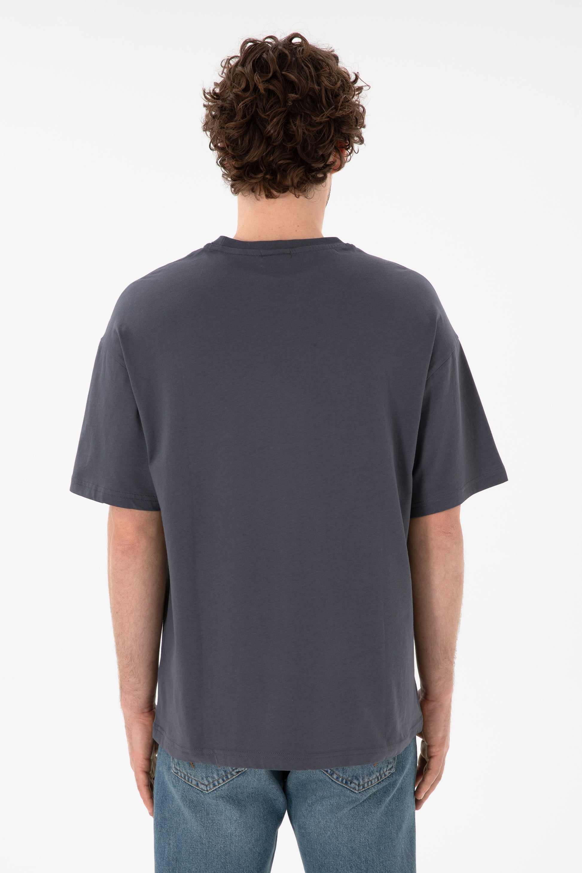 Men's Oversize Fit Crew Neck Anthracite T-Shirt
