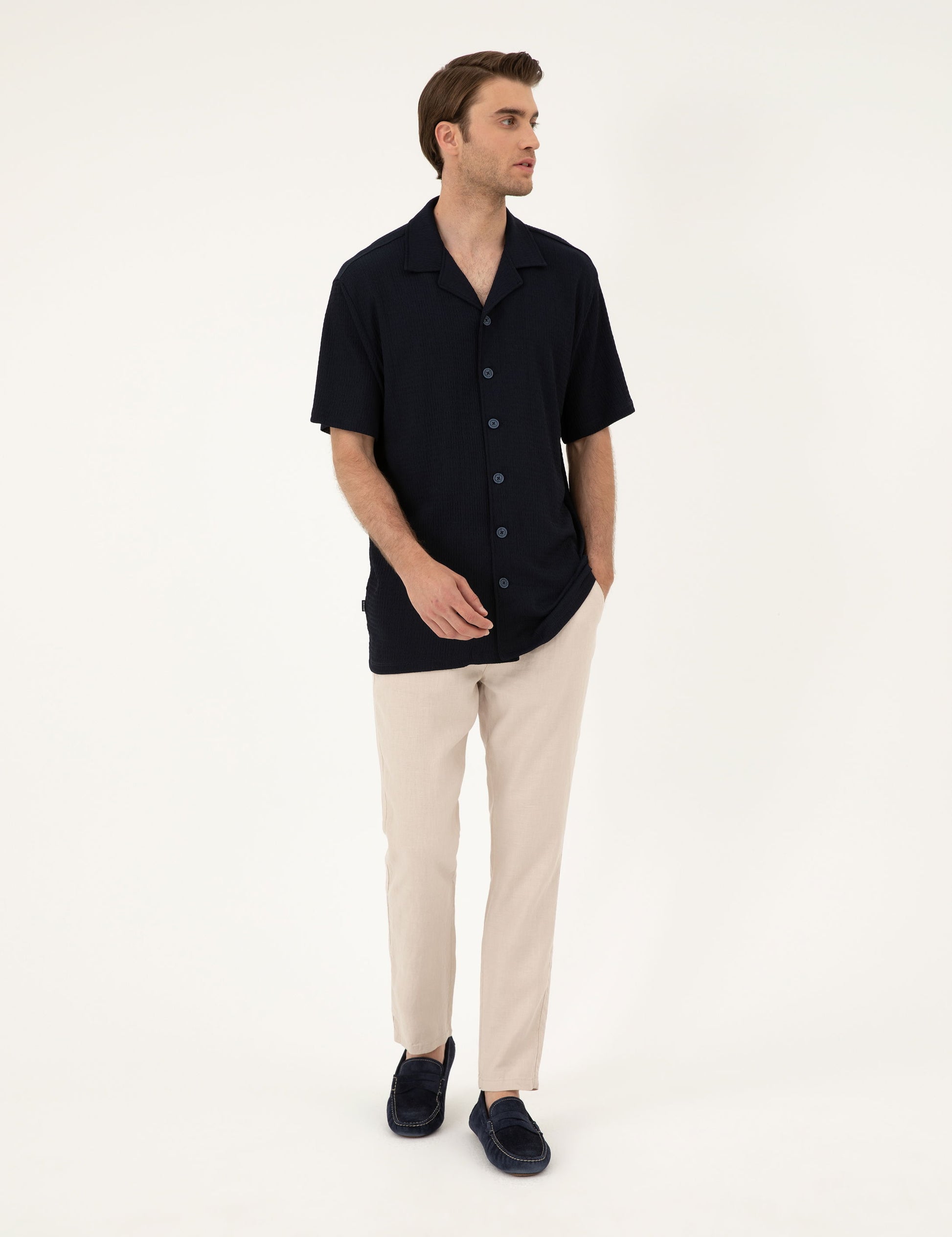 Navy Regular Fit Knitted Shirt