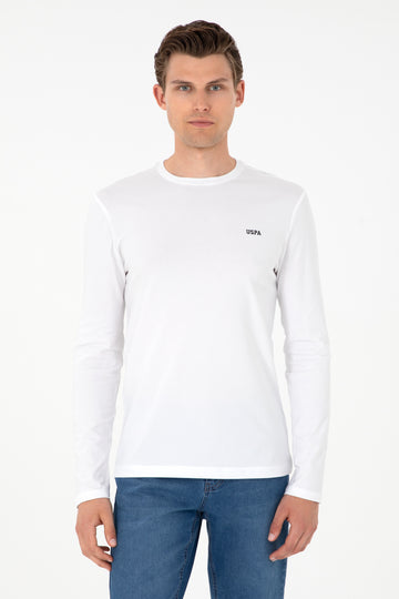 Men's Slim Fit Crew Neck White Basic Sweatshirt