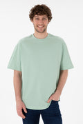 Men's Long Fit Crew Neck Water Green Basic T-Shirt