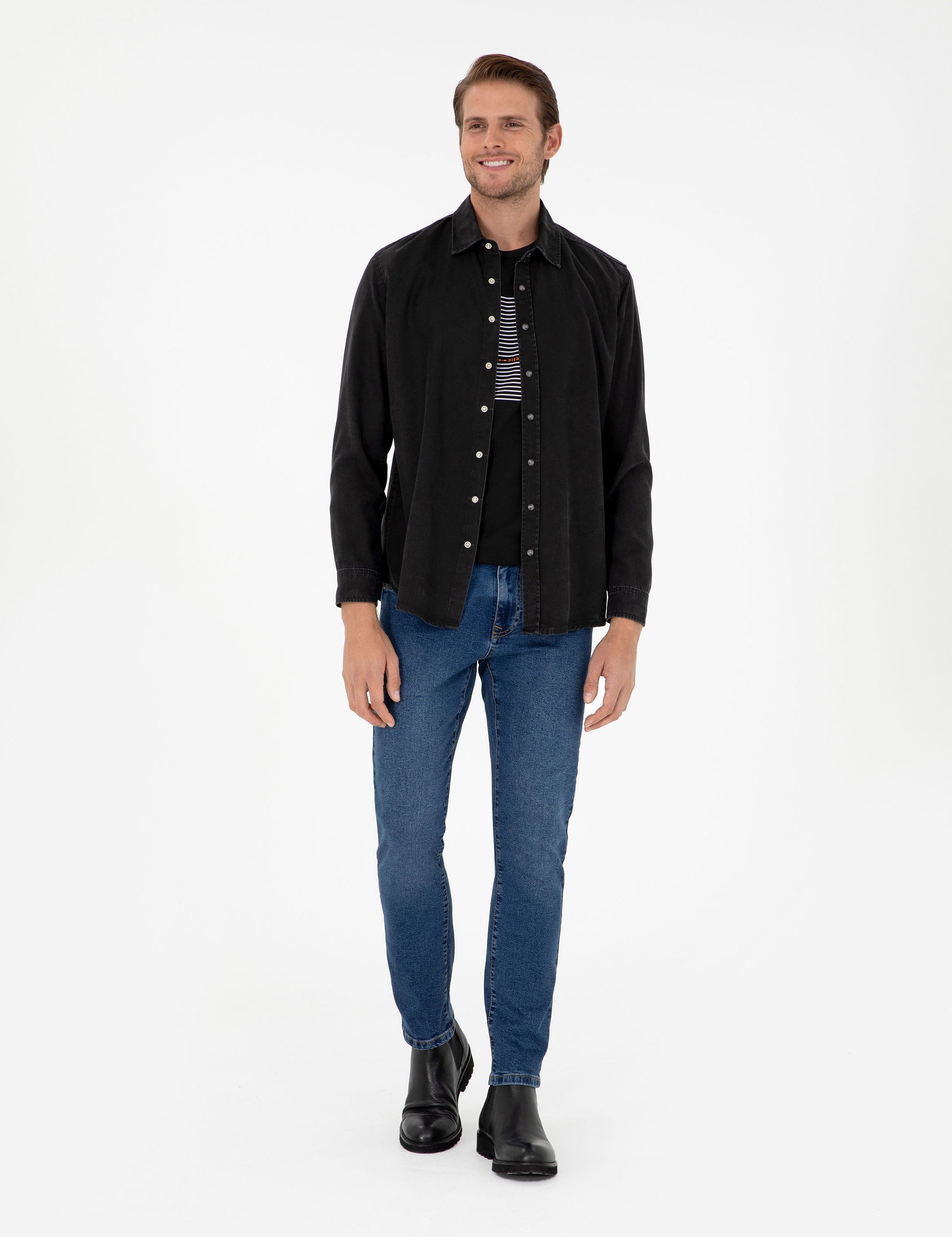 Black Regular Fit Jean Shirt