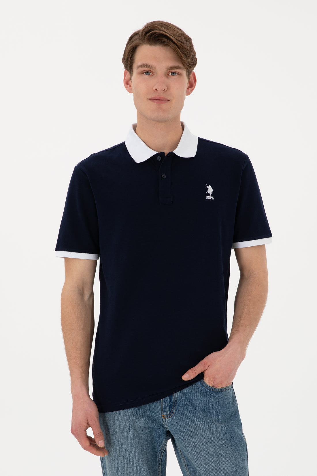 Men's Regular Fit Polo Neck Navy Basic T-Shirt