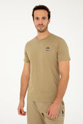 Men's Regular Fit Crew Neck Khaki T-Shirt