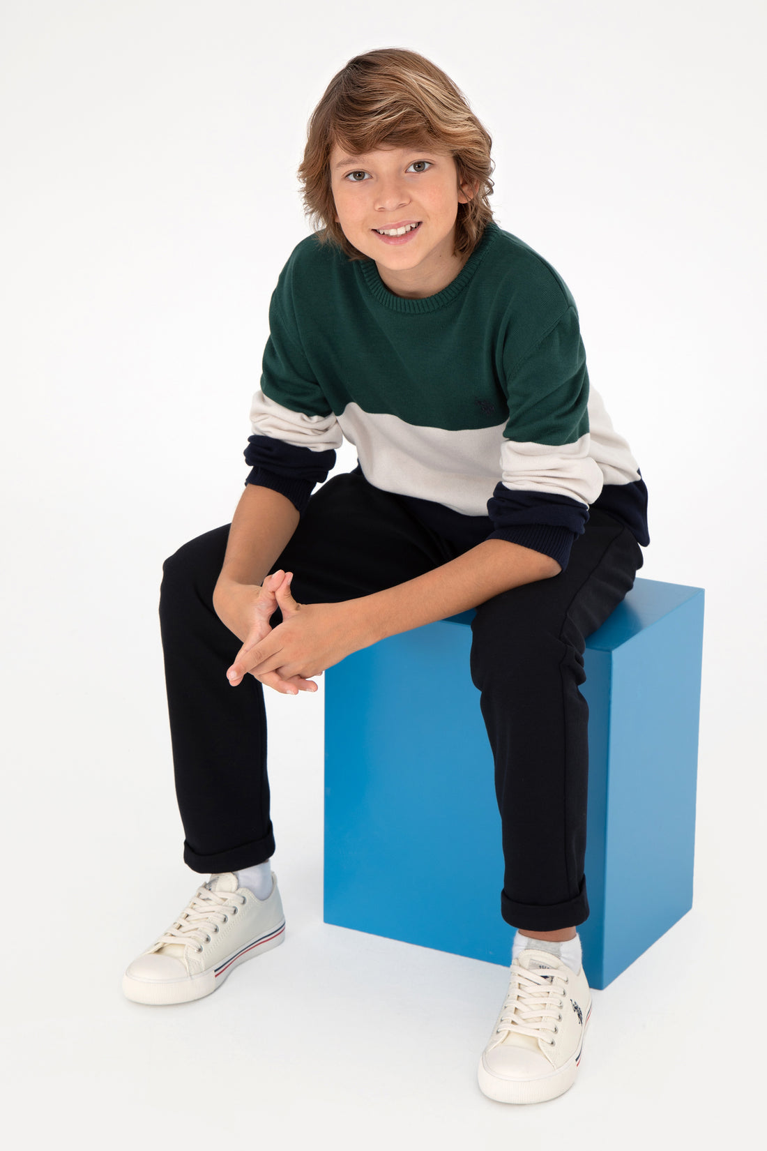 Boy's Dark Green Crew Neck Sweater