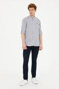 Men's Judge Collar Striped Gray Shirt