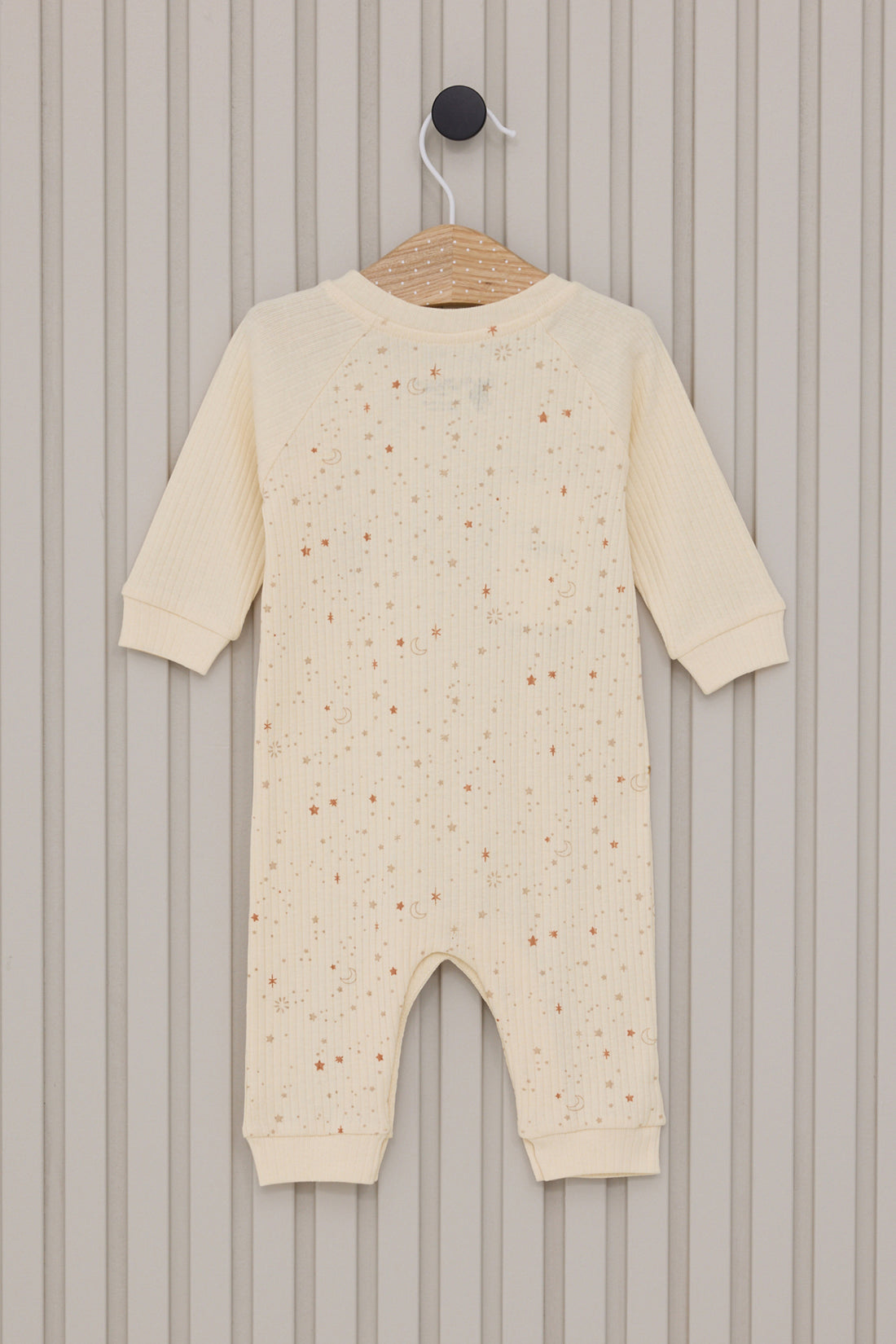 Baby Girl Cream Patched Sky Pattern Ribbed 100% Cotton Jumpsuit