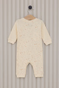 Baby Girl Cream Patched Sky Pattern Ribbed 100% Cotton Jumpsuit