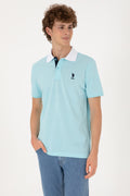 Men's Regular Fit Polo Neck Aqua T-Shirt