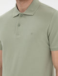 Cagla Green Slim Fit 100% Cotton Polo Neck Basic T-Shirt