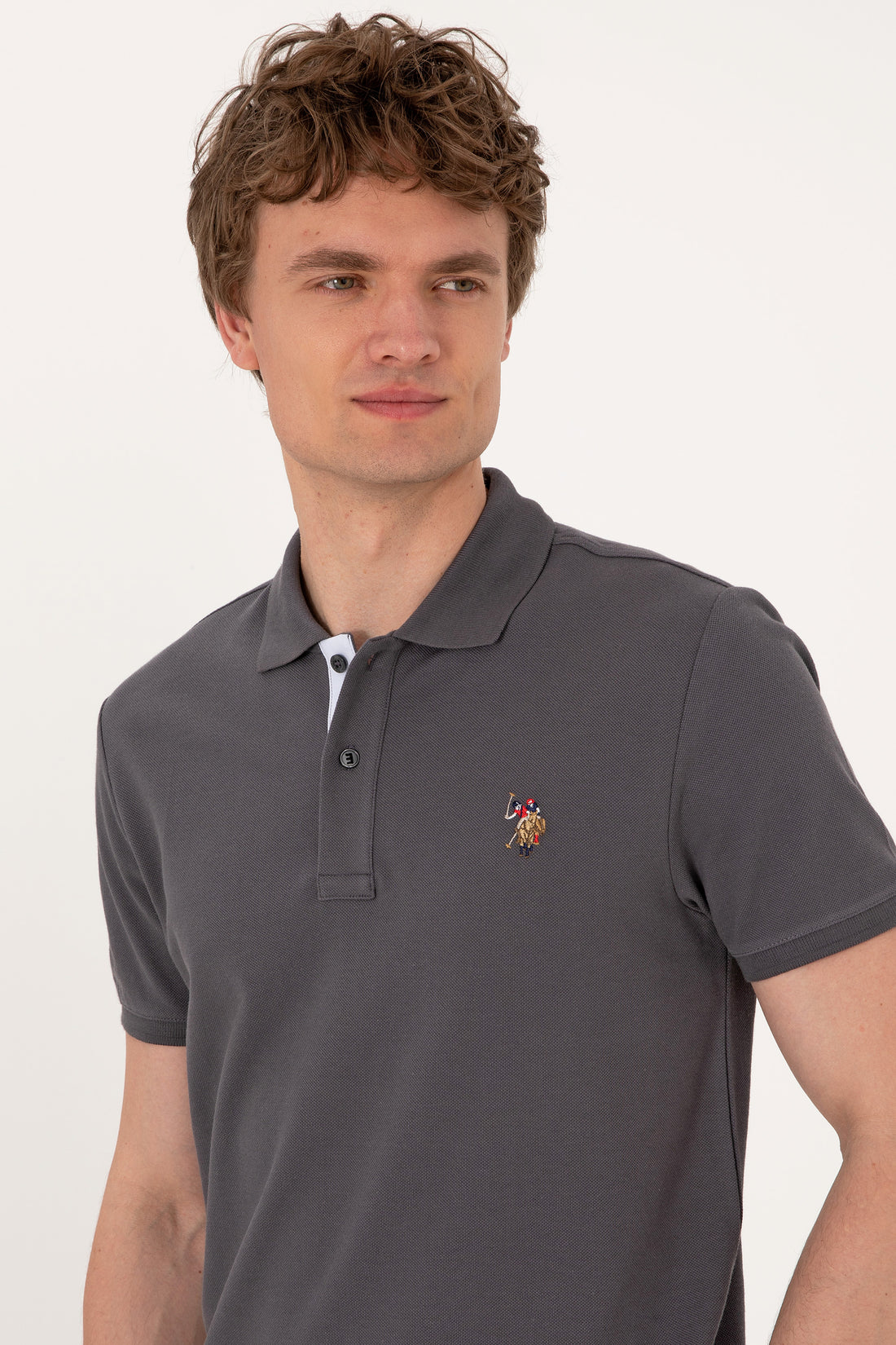 Men's Slim Fit Polo Neck Anthracite Basic T-Shirt