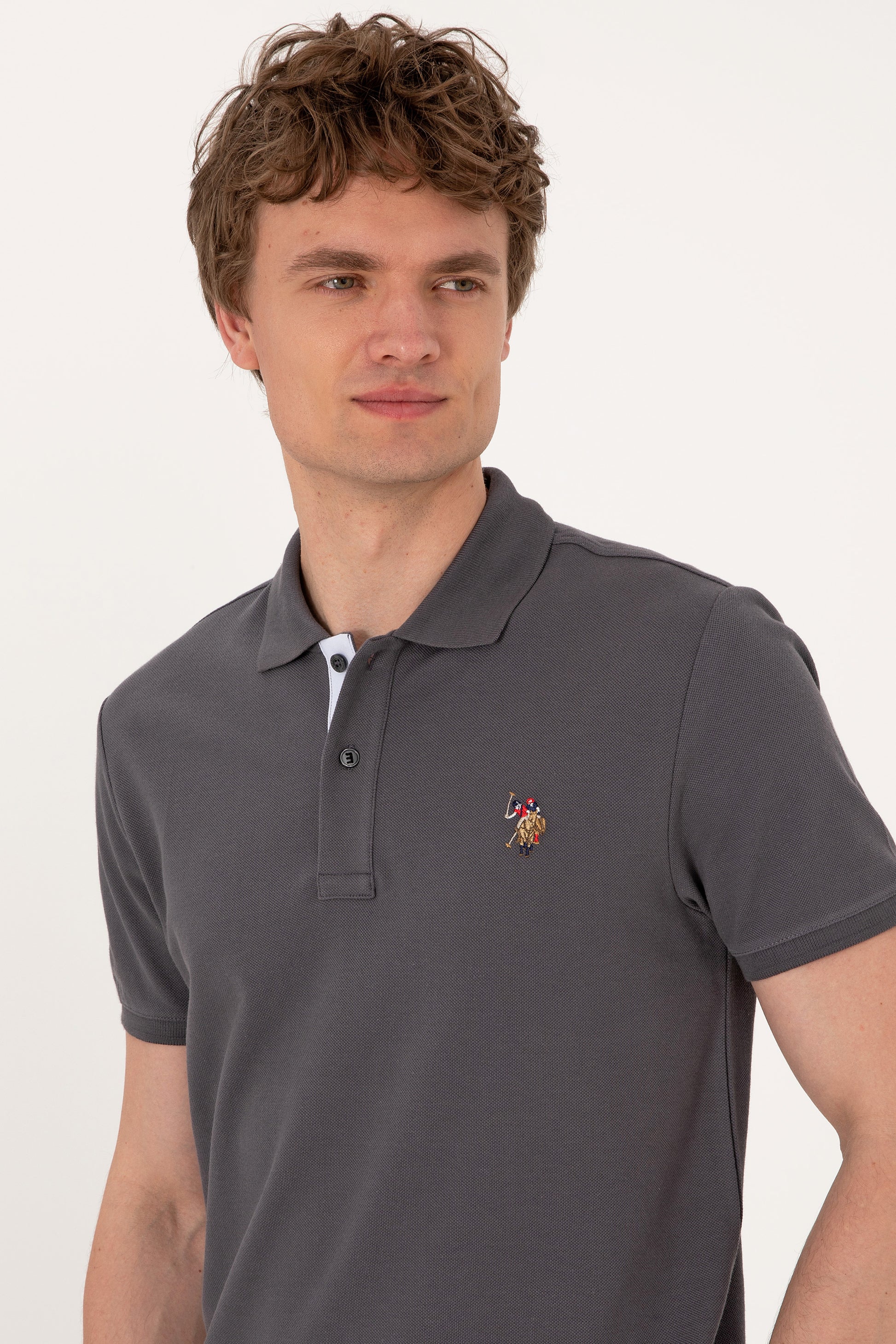 Men's Slim Fit Polo Neck Anthracite Basic T-Shirt