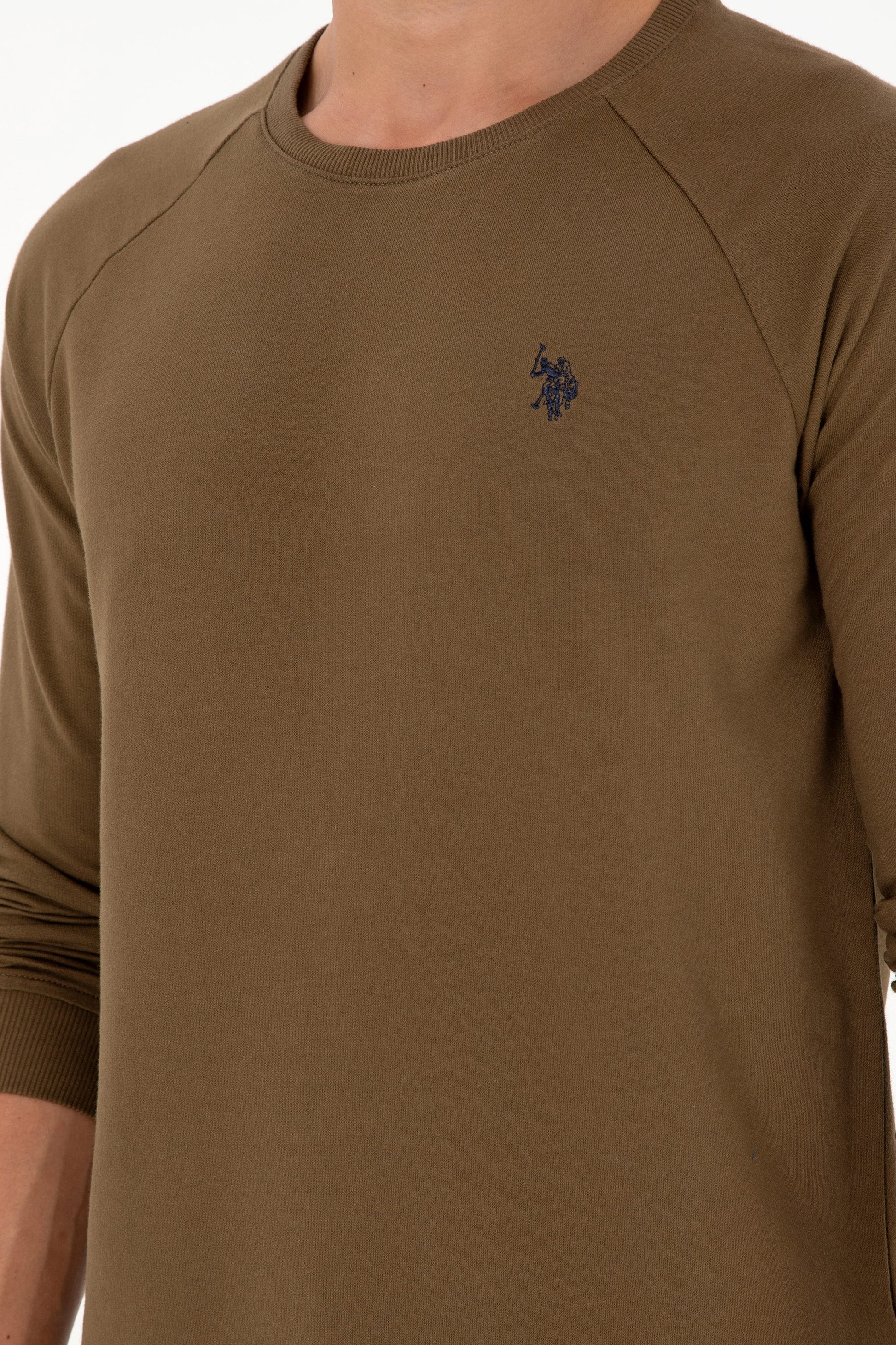 Men's Regular Fit Crew Neck Khaki Basic Sweatshirt