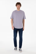 Men's Long Fit Crew Neck Grey Basic T-Shirt