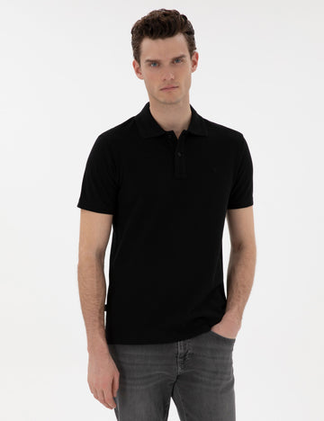 Pierre Cardin - Black Slim Fit No-Fold Polo Neck Basic T-Shirt - 4XL / Black / Slim