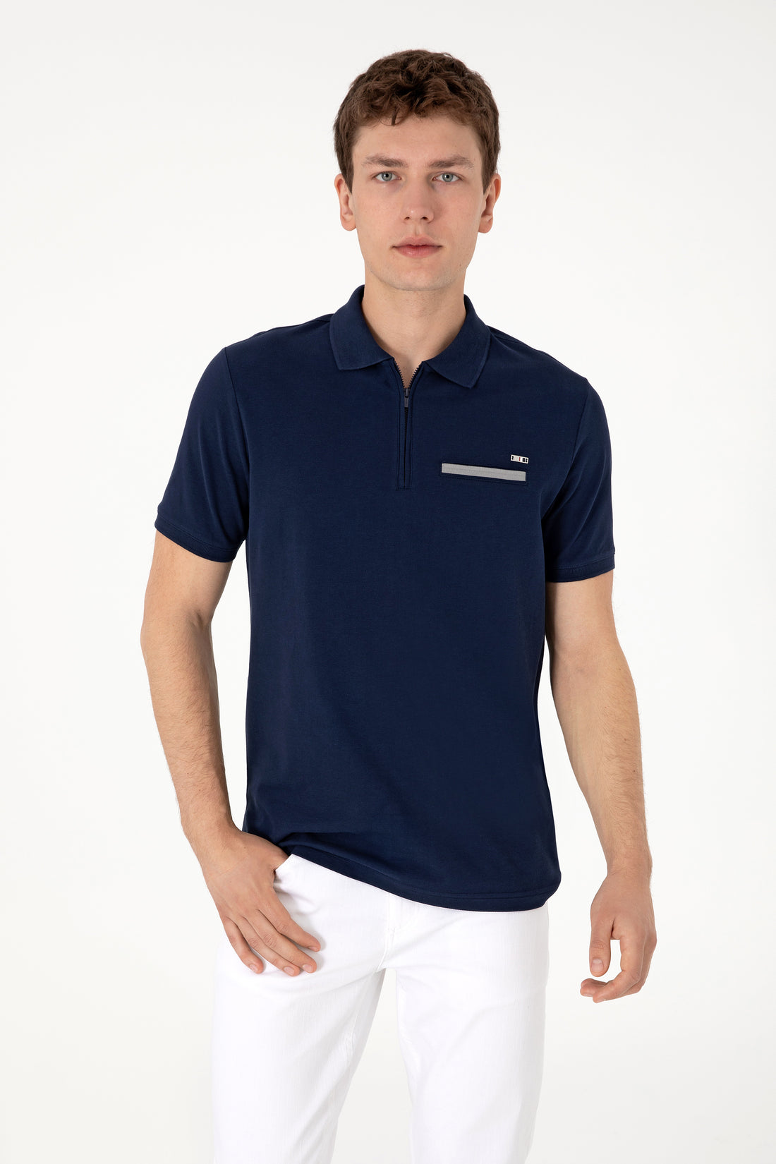 Men's Regular Fit Zipper Navy T-Shirt