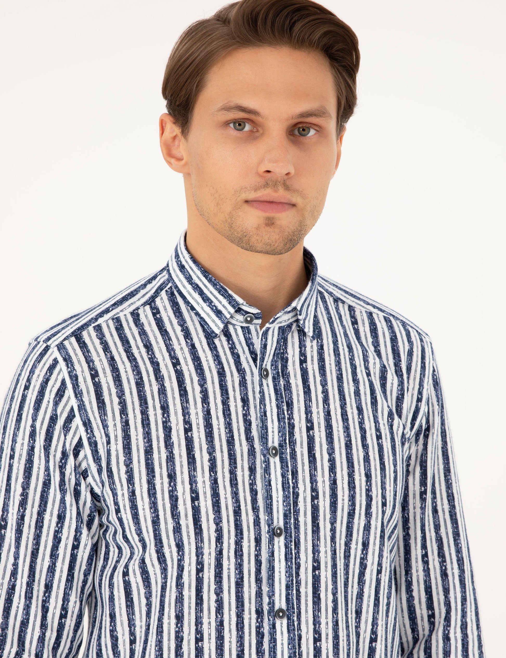 Navy Blue Slim Fit Long Sleeve Shirt