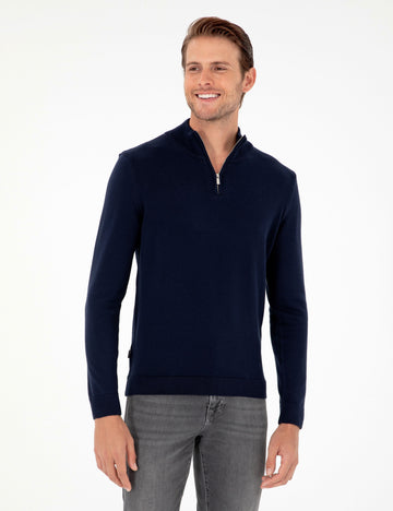 Navy Blue Slim Fit Sweater