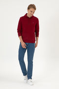 Erkek Regular Fit Kapişonlu Bordo Basic Sweatshirt