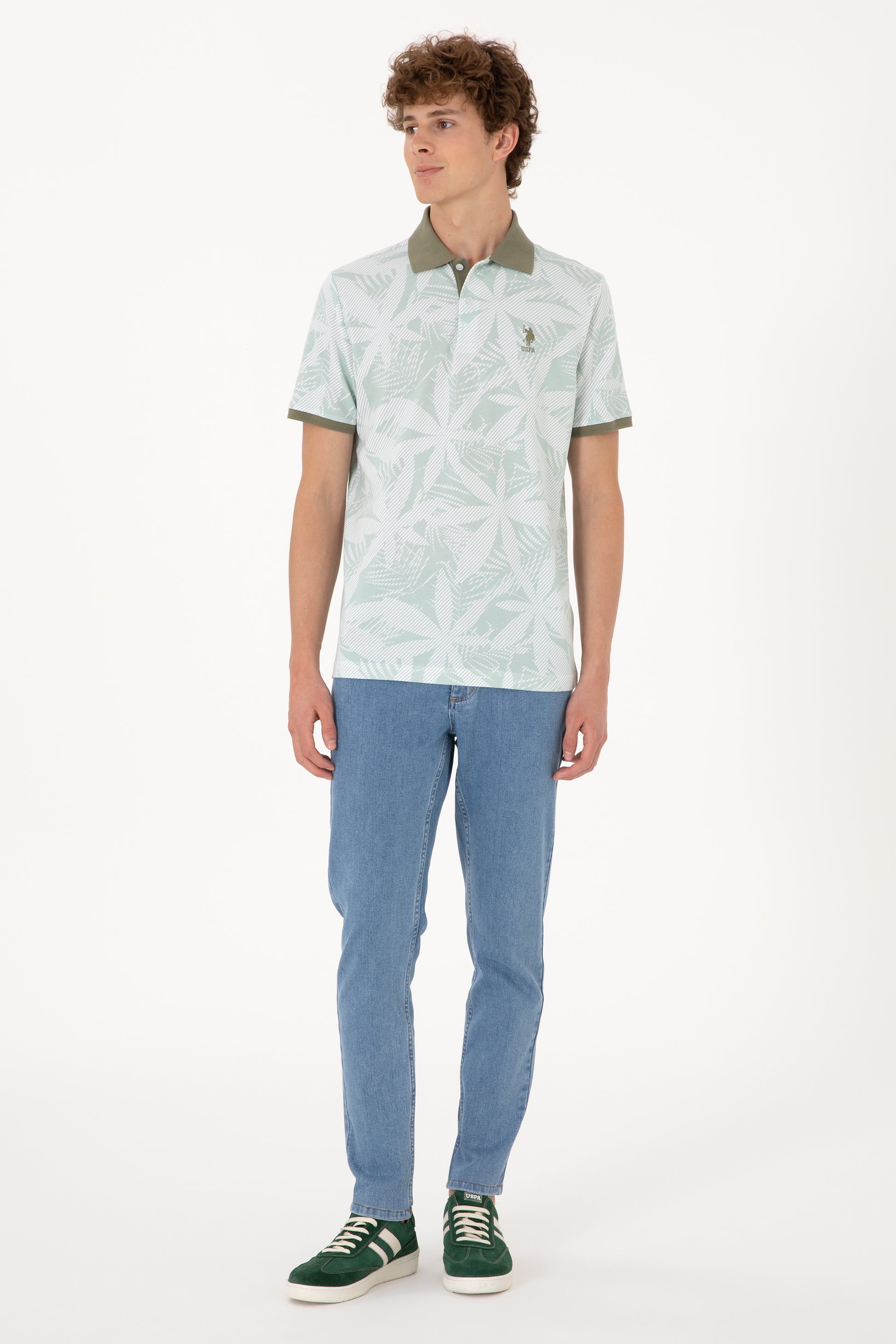 Men's Regular Fit Polo Neck Water Green T-shirt