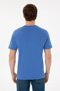 Men's Regular Fit Crew Neck Printed Indigo T-Shirt