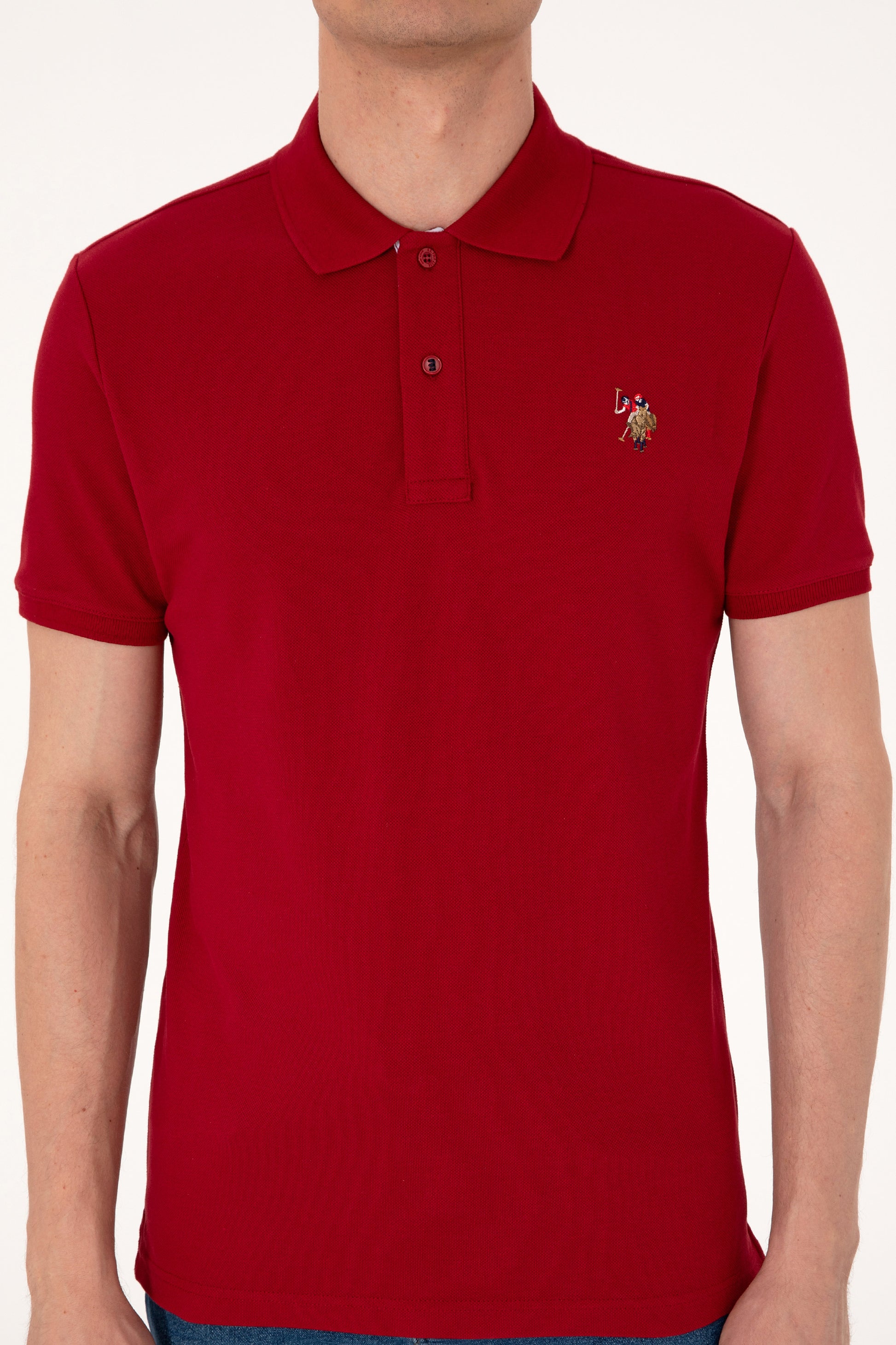Men's Slim Fit Polo Neck Burgundy Basic T-Shirt