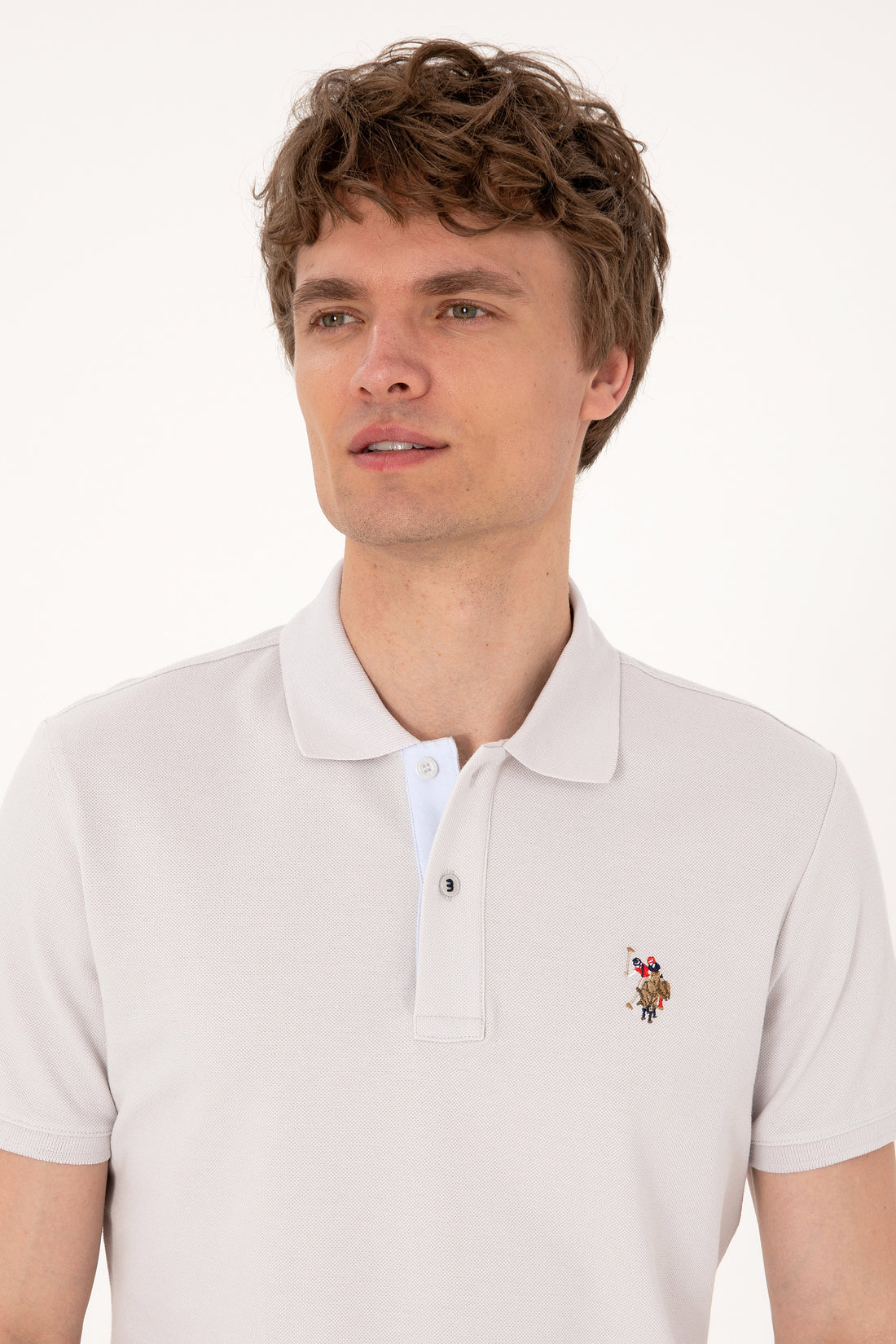 Men's Slim Fit Polo Neck Light Gray Basic T-Shirt