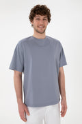 Men's Comfort Fit Crew Neck Blue Mercerized Basic T-Shirt