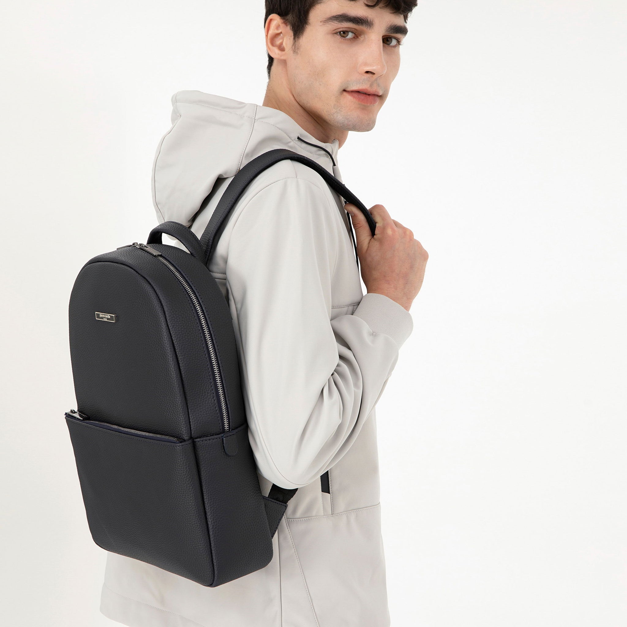 Men's Navy Blue Leather Backpack