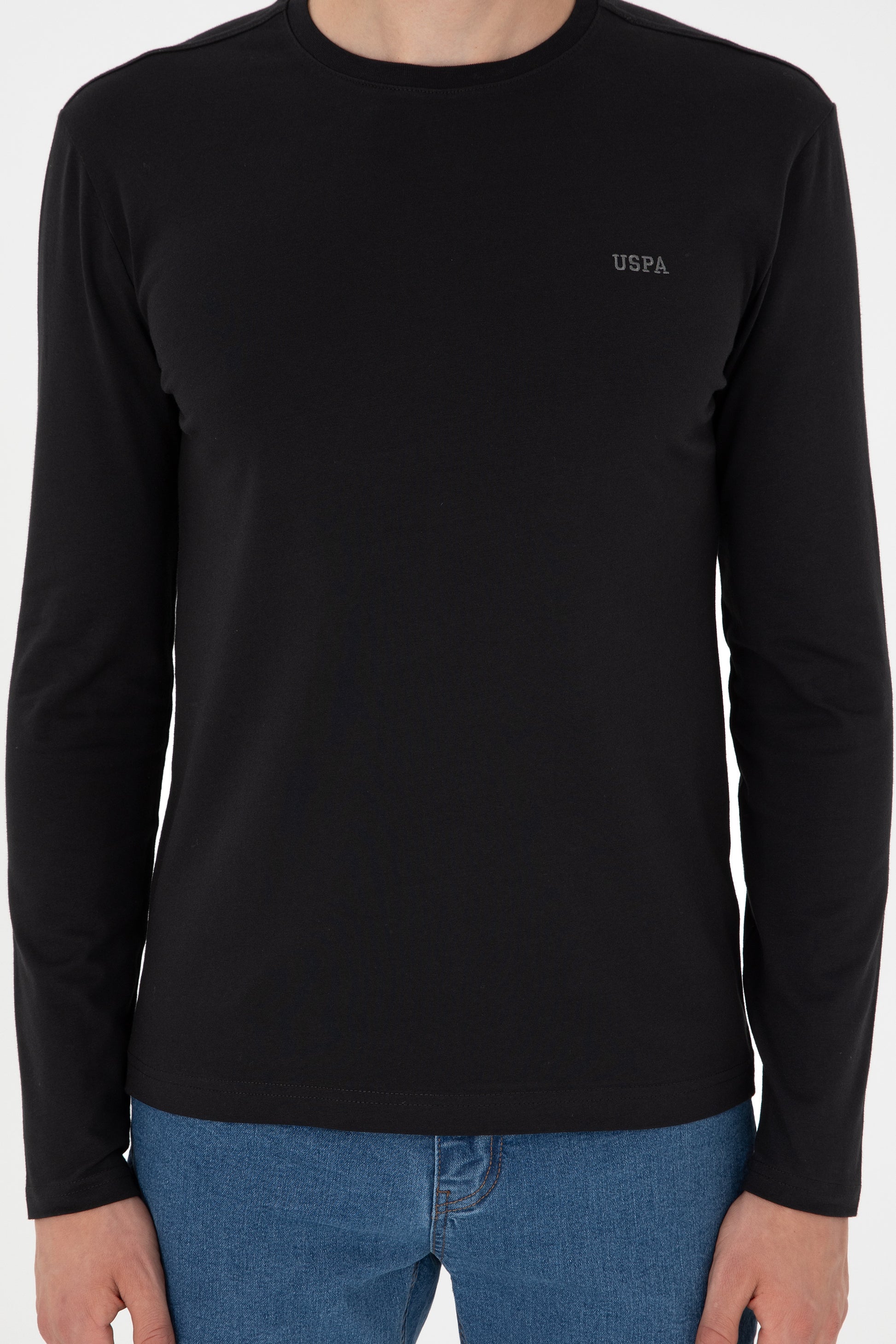 Men's Slim Fit Crew Neck Black Basic Sweatshirt