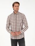 Brown Checkered Regular Fit Long Sleeve Shirt