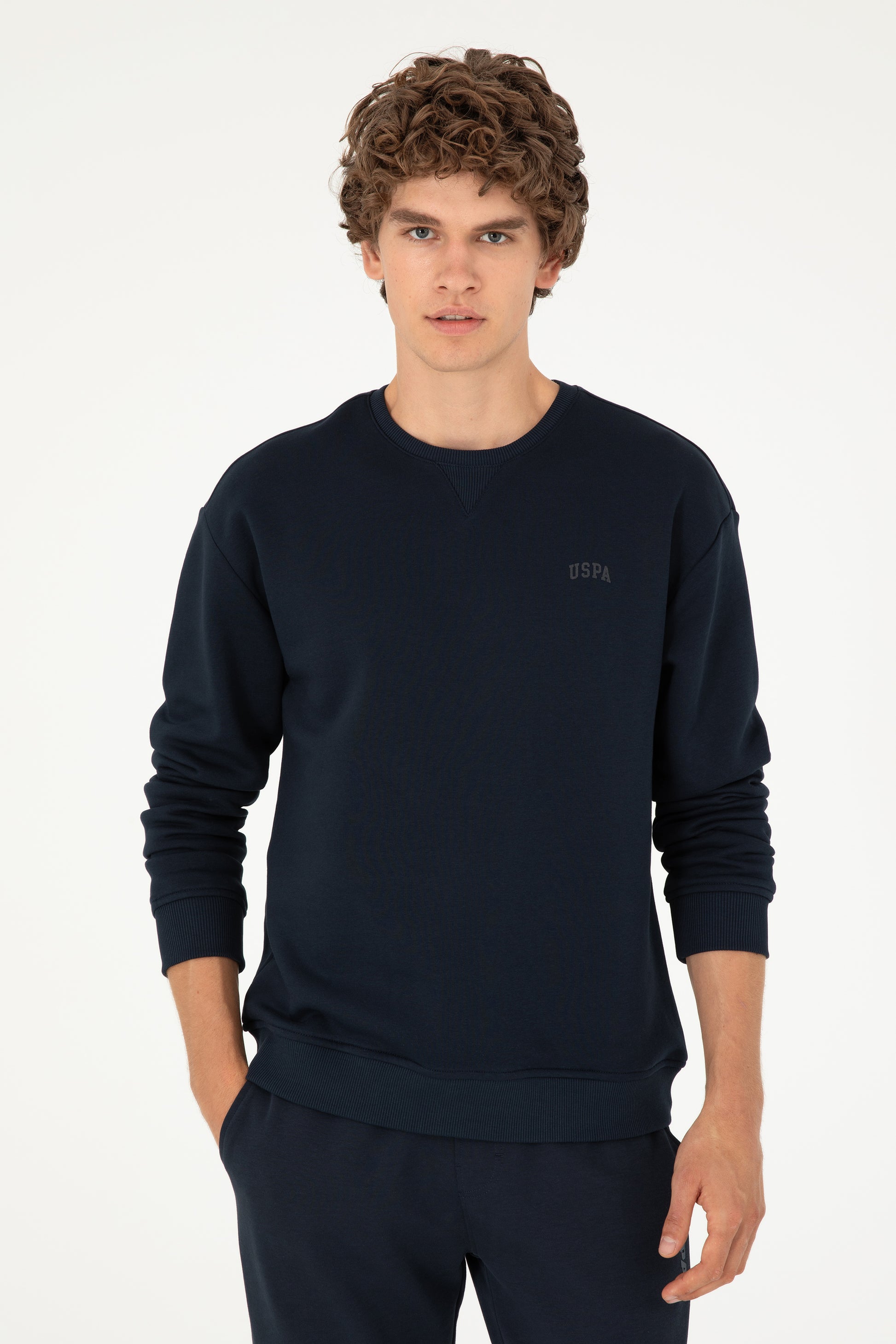 Comfort Fit Crew Neck Charcoal Navy Basic Sweatshirt