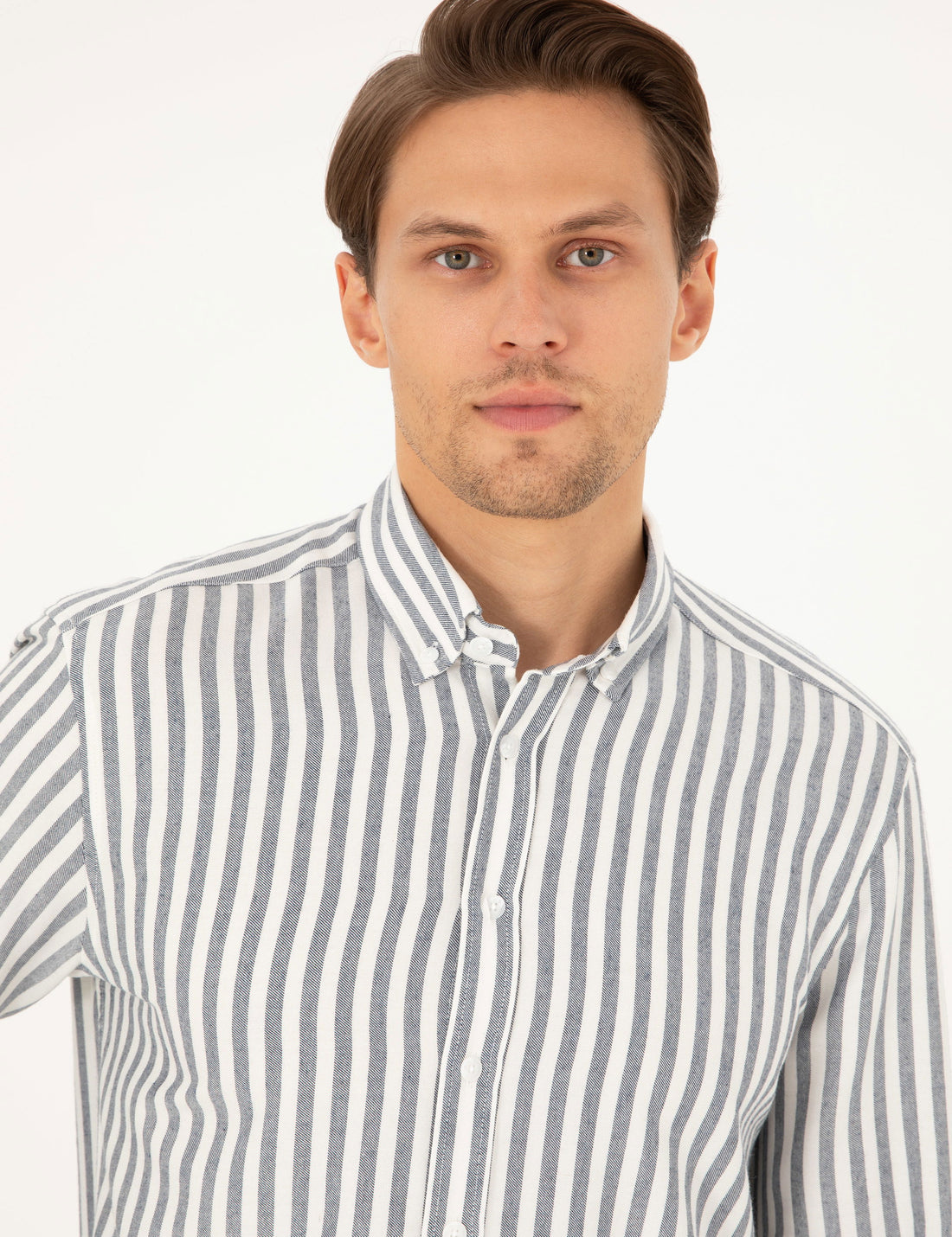 Navy Blue Regular Fit Striped Long Sleeve Shirt