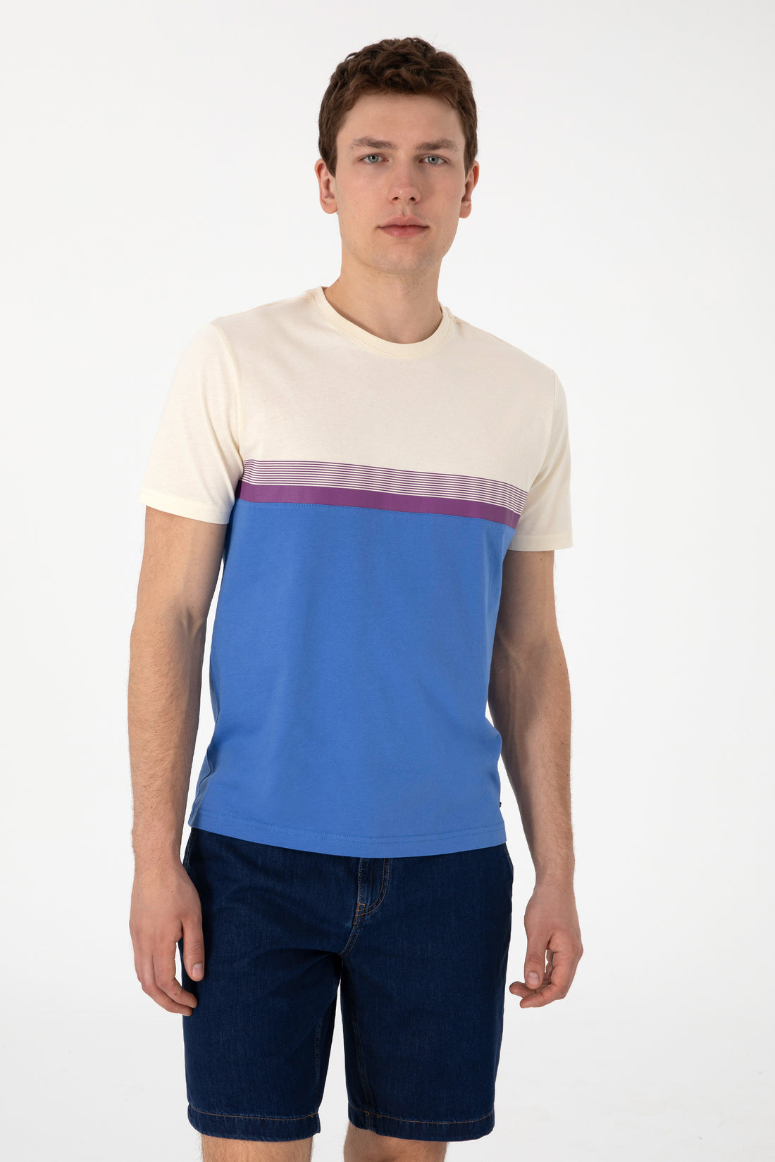 Men's Regular Fit Crew Neck Indigo T-Shirt