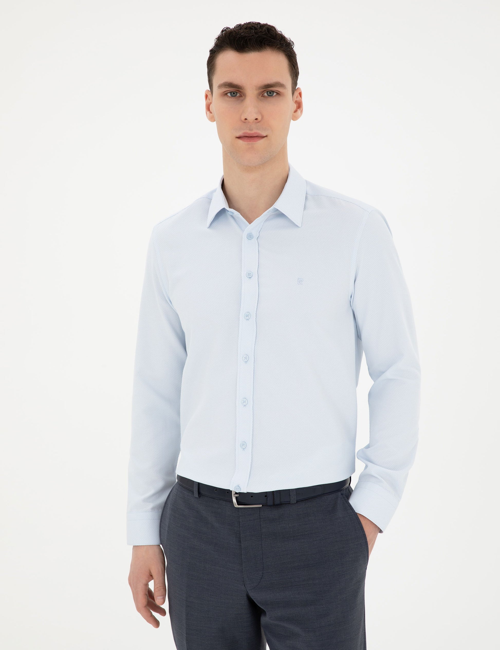 Light Blue Slim Fit Chunky Long Sleeve Shirt