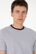 Men's Regular Fit Crew Neck Navy Striped T-Shirt